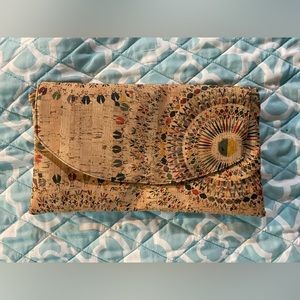 Vegan Cork Clutch Bag 10.5” x 6” EUC Beautiful, Colorful Design